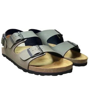 Plakton Baku Men 8 41 Slingback 2 Strap Cork Sandals taupe Gray Soft Footbed NEW